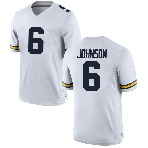 Cornelius Johnson Michigan Wolverines Men's NCAA #6 White Game Brand Jordan College Stitched Football Jersey DIA5454RQ